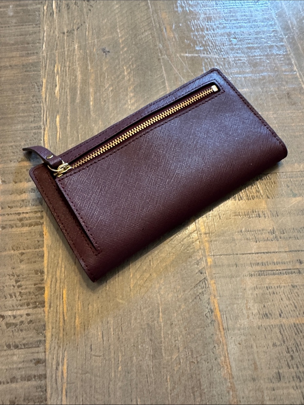 kate spade Deep Plum Textured Saffiano Wallet with Gold Plate - Picture 6 of 6